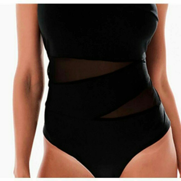 New Solid Black Padded Monokini Swimwear Mesh - Picture 3 of 3